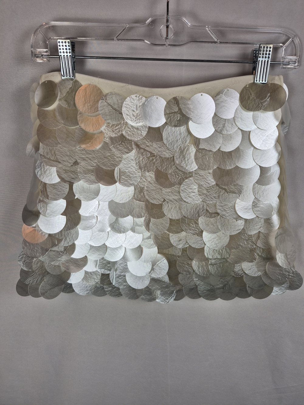 Bershka Silver Sequin Mini Skirt - Mirrored Disc Detail Size S Built In Shorts